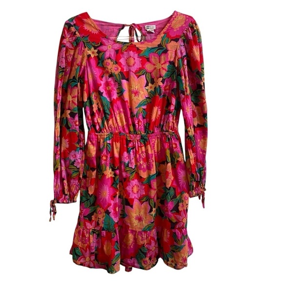 Billabong Heaven Sent Floral Long Sleeve Open Back Mini Dress SZ M - Picture 8 of 11